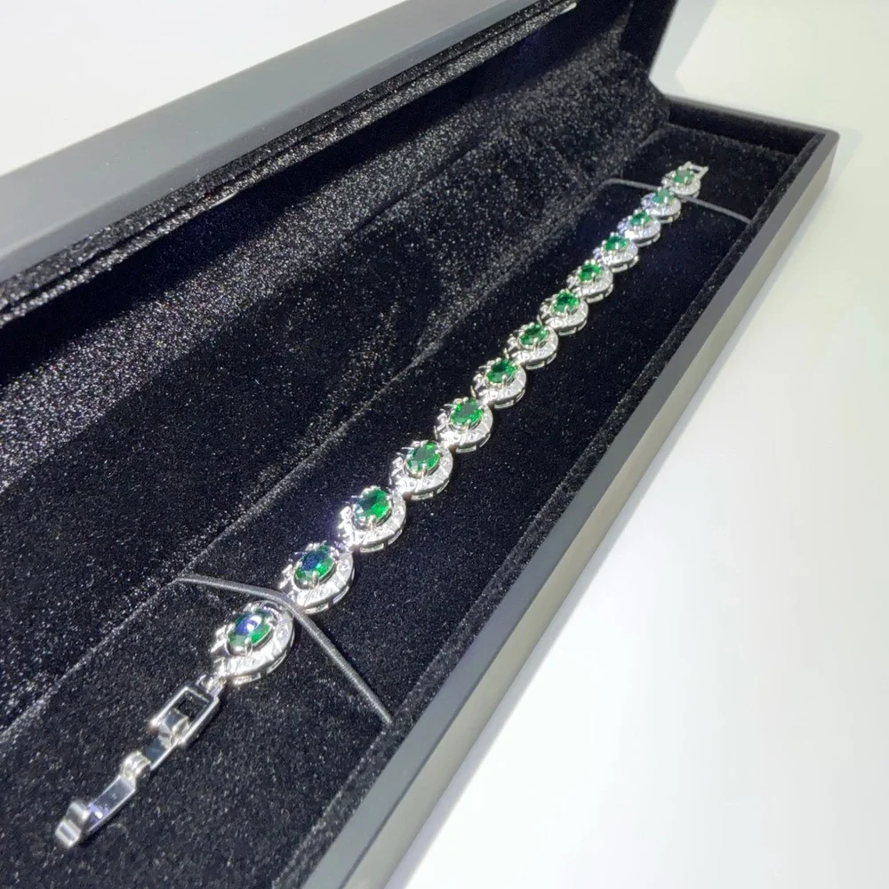 Silver Emerald Oval Halo Bracelet - Picture 8 of 8